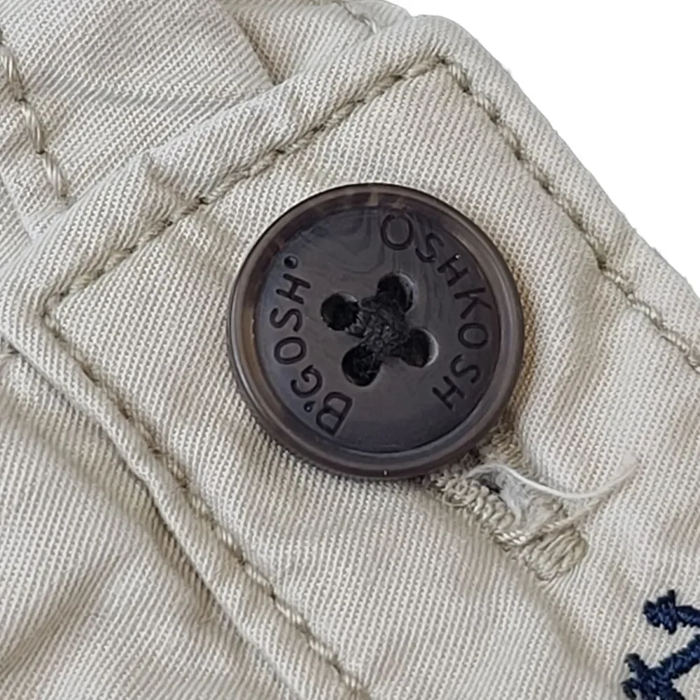 OshKosh B'gosh Boys Adjustable Waistband Embroidered Nautical Beige Shorts 12